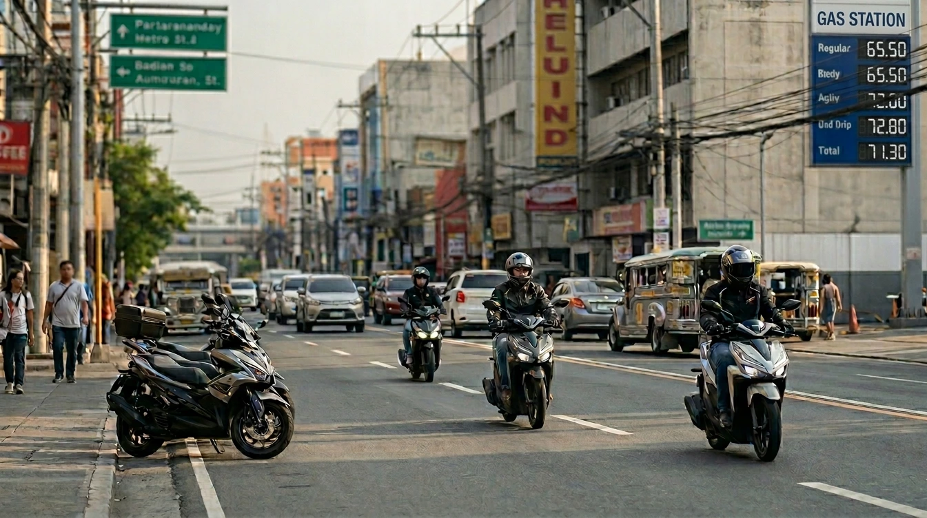 Beat the Oil Hike: Top Fuel-Efficient Motorcycles in the PH (2026 Edition) Motorcycle rider checking fuel gauge at gas station
